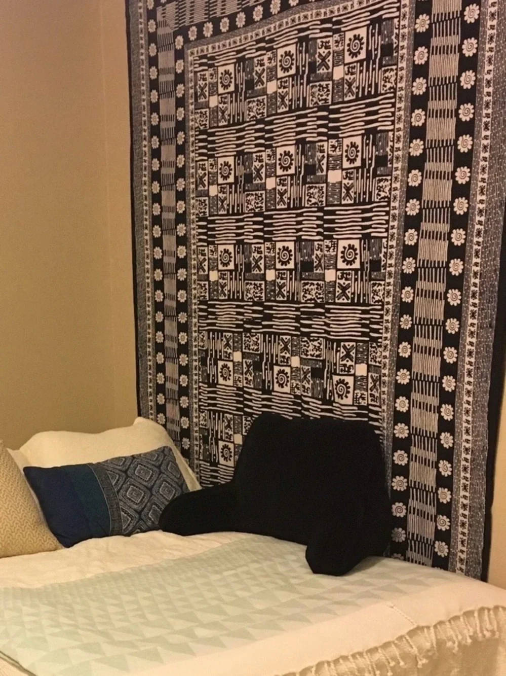 Black & White Geometric Block Print Tapestry, 100 x 64 inches - Home Accents